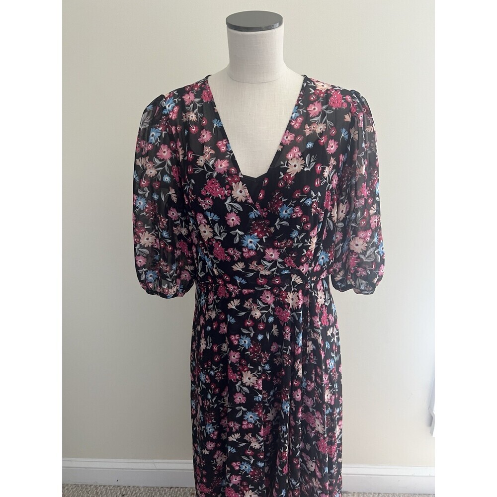 Calvin Klein Floral Puff Sleeve MIDI Dress SZ 12 Romantic Easter Church Modest - Picture 4 of 7